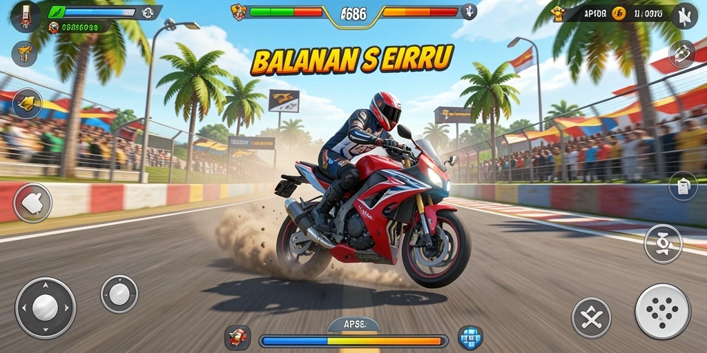 Tampilan gameplay seru untuk balapan motor menegangkan.