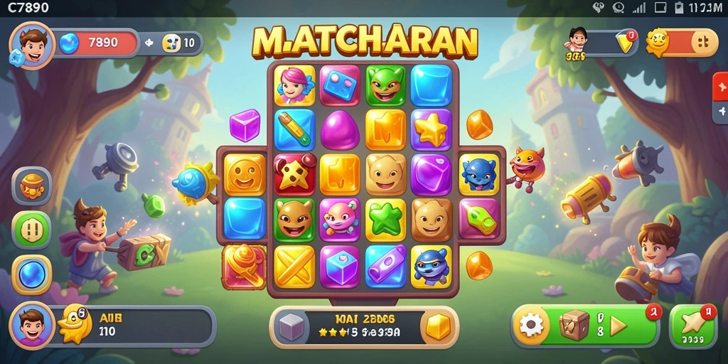 Tampilan gameplay seru dari game Match-3 C7890 dengan berbagai warna.