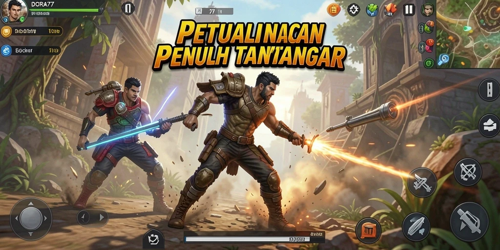 Tampilan gameplay DORA77 yang mendebarkan dan penuh aksi.