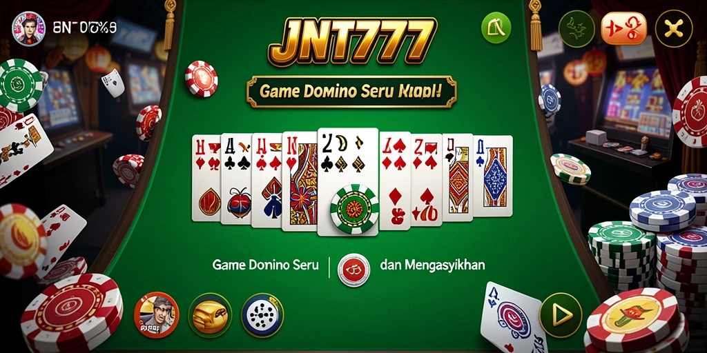 Screenshot utama JNT777 menampilkan gameplay domino yang seru dan interaktif.