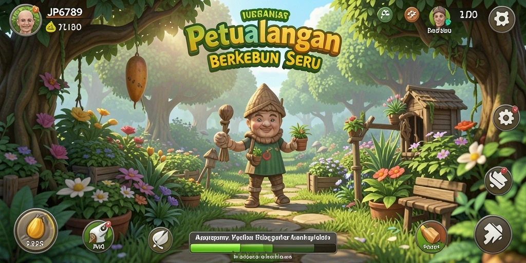 Tampilan gameplay JP6789 dengan kebun yang subur dan beragam tanaman.