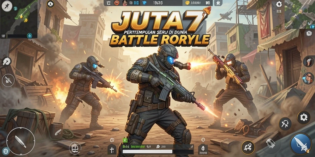 Screenshot gameplay intens dari JUTA7 dalam pertempuran Battle Royale.