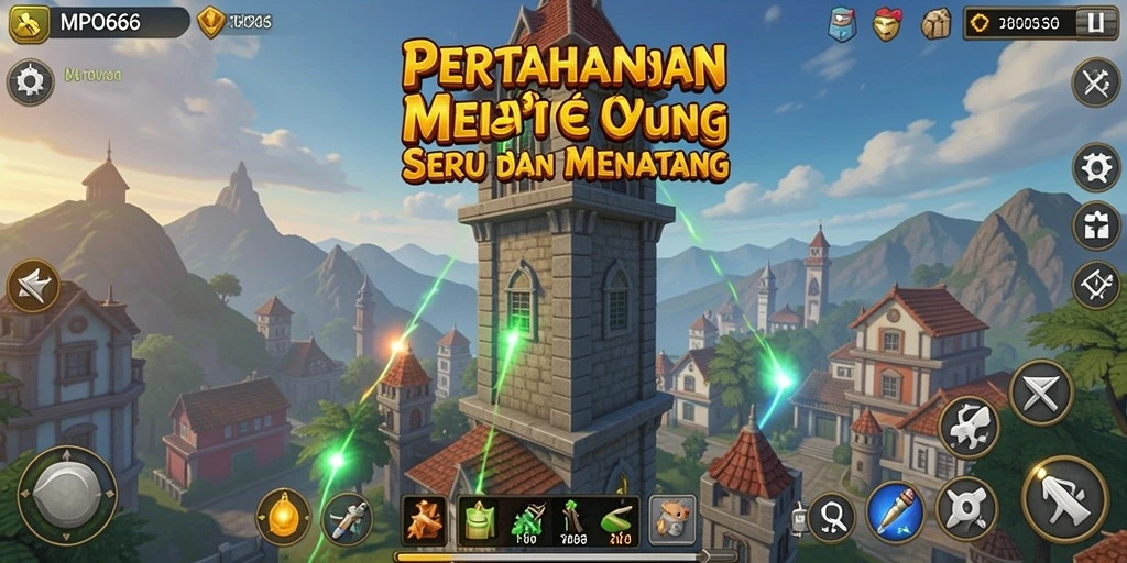 Gameplay seru Tower Defense MPO666 dengan menara yang unik dan musuh menantang.