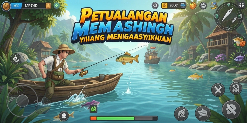 Tampilan gameplay MPOID dengan berbagai lokasi memancing yang menakjubkan.