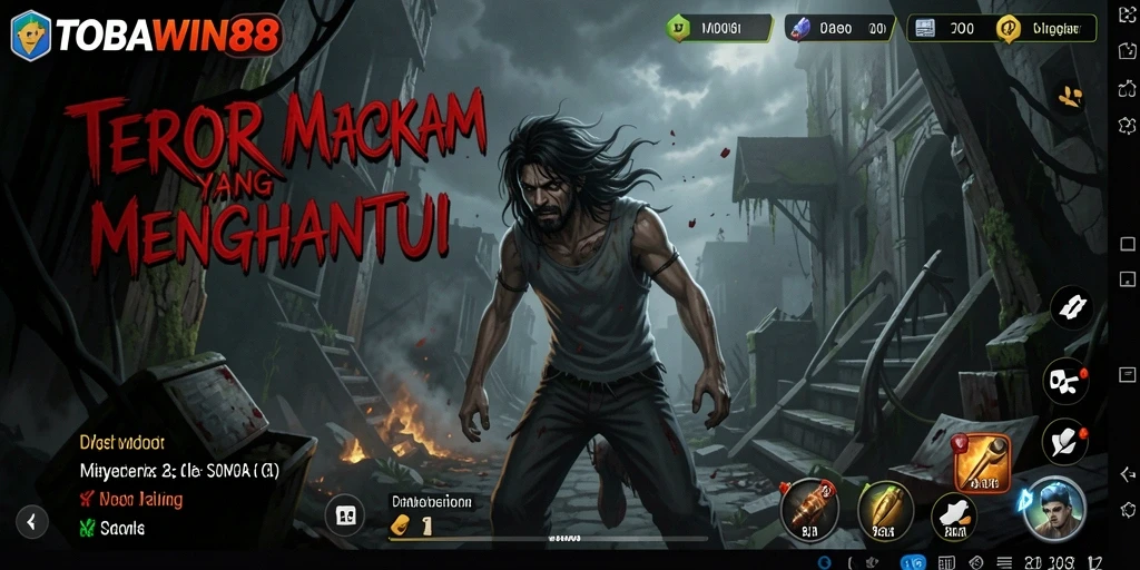 Tampilan gameplay menakutkan di TOBAWIN88 dengan suasana mencekam.
